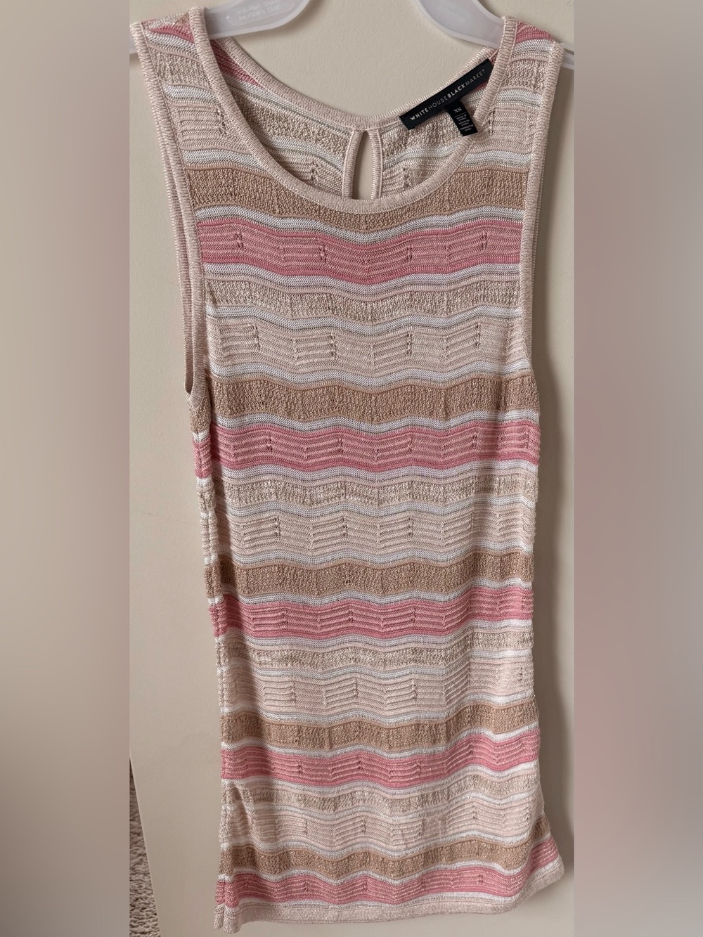 White House Black Market Pink, Beige & White Striped Knit Tank Top